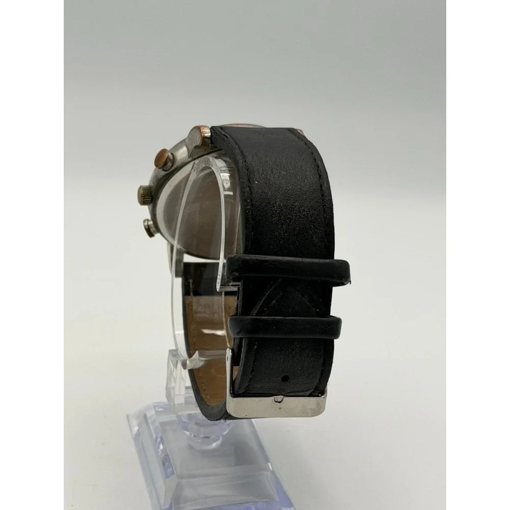 IZOD Chronograph Style Watch Black Dial Leather Strap Quartz Men's Wristwatch
